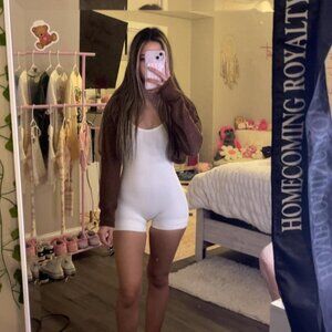 Fashion Nova Women's White and Brown Jumpsuit